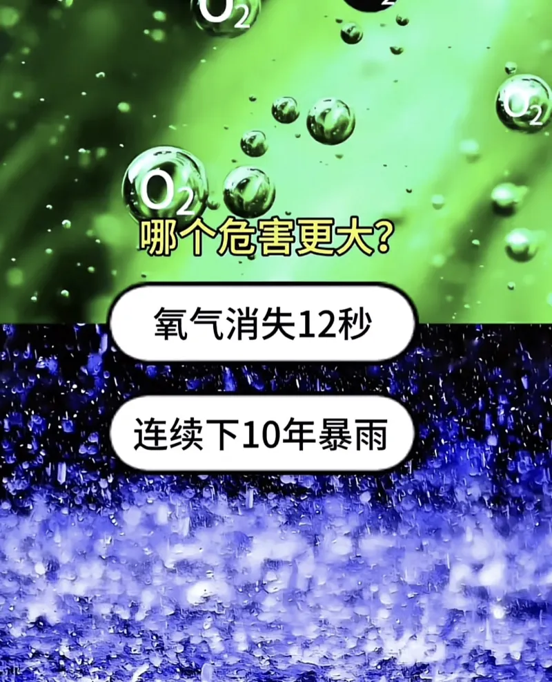 氧气消失12秒vs连续下10年暴雨，哪个危害更大？
