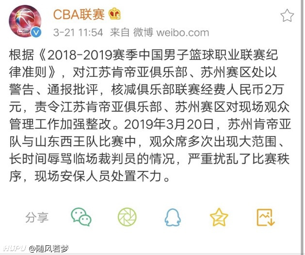 CBA公司:对苏州肯帝亚罚款两万元 通报批评
