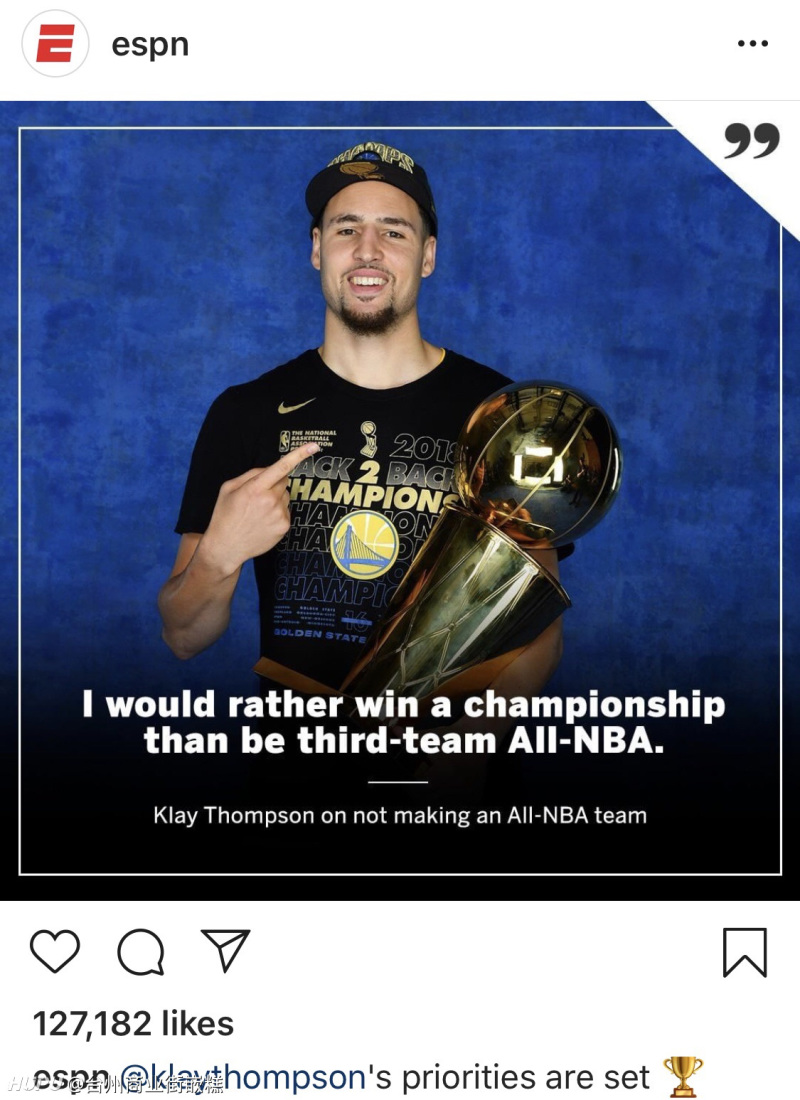 克莱-汤普森:相比nba三阵,我更情愿拿总冠军