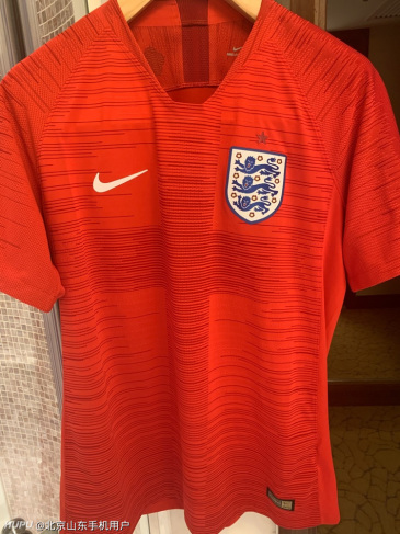 手上正好有件英格兰客场红,看胸前是有暗纹的