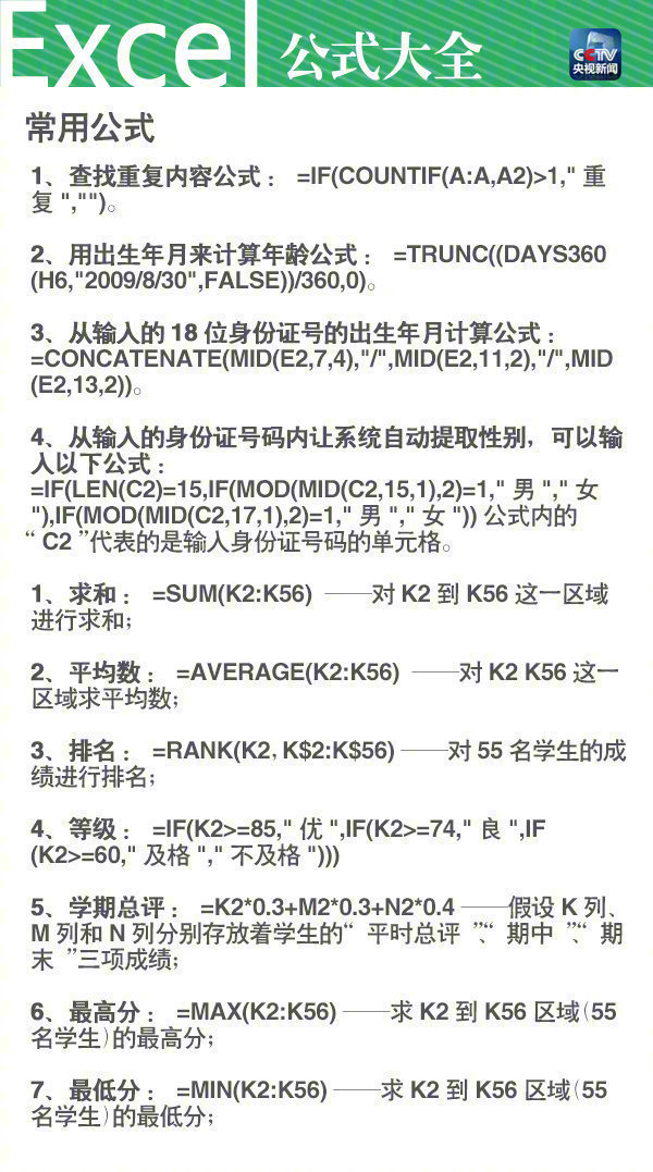 常用excel公式都在这儿了 Mark 虎扑