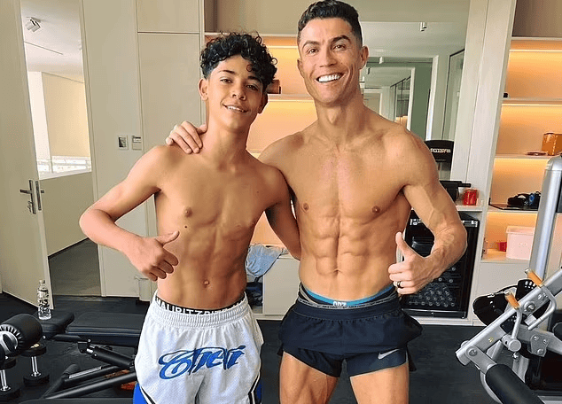 Cristiano Ronaldo celebrating with son