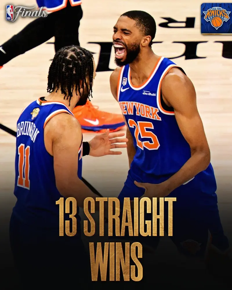 NBA官方晒尼克斯海报：史上第二支13连胜球队、比肩17勇士